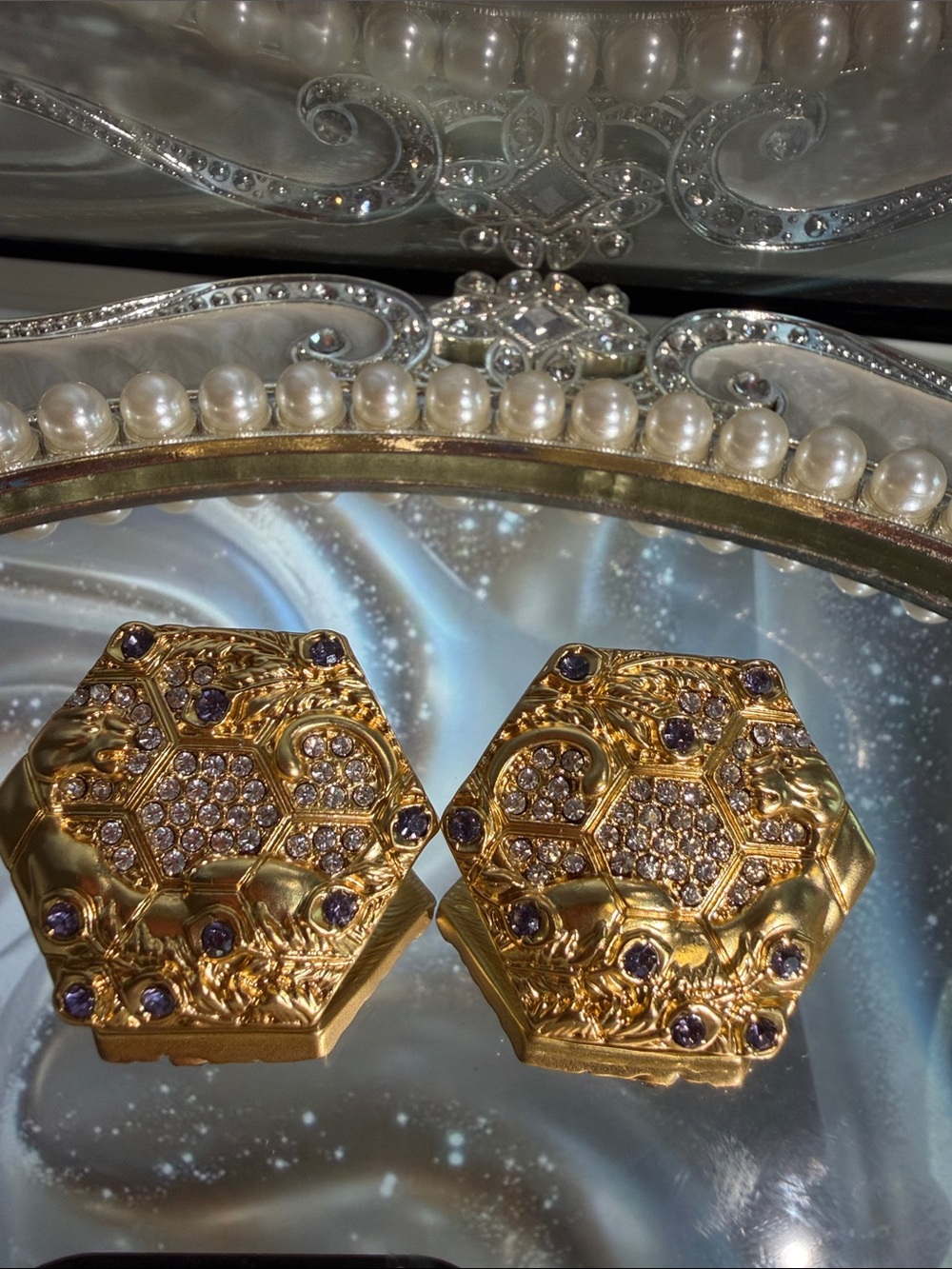 Gold Hexagonal Crystal Clip-On Earrings - Unbranded cheetah gold